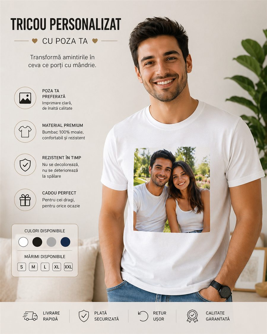 Tricou personalizat cu poza si text